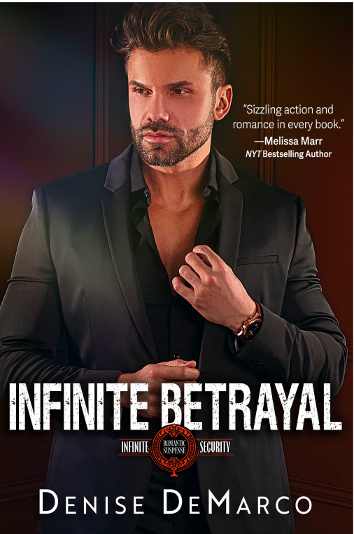 Here's an alt tag for the image: `Infinite Betrayal: Denise DeMarco novel cover`